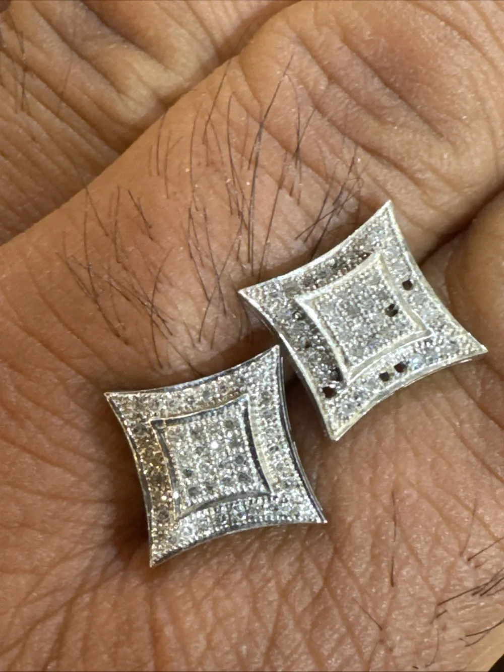 925 Sterling Silver Diamond Stud Earrings 0.25 CT Pave 2.6g Square Cluster